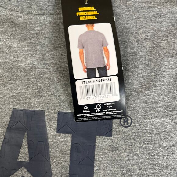 CAT Caterpillar T Shirt Mens Medium Grey Logo Crew Neck Short Sleeve Work Logo - Picture 5 of 10